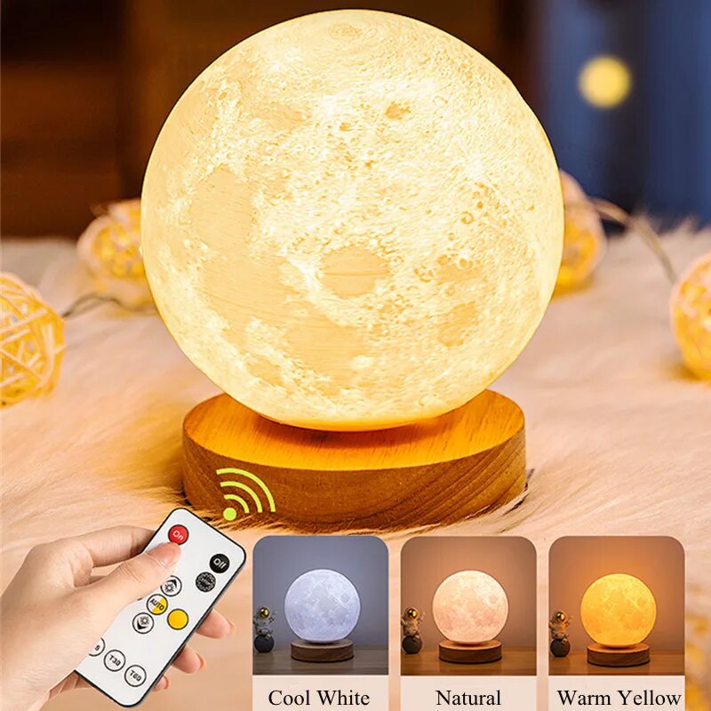 Levitating Illusion Color Option Rotating Magnetic Moon Lamp