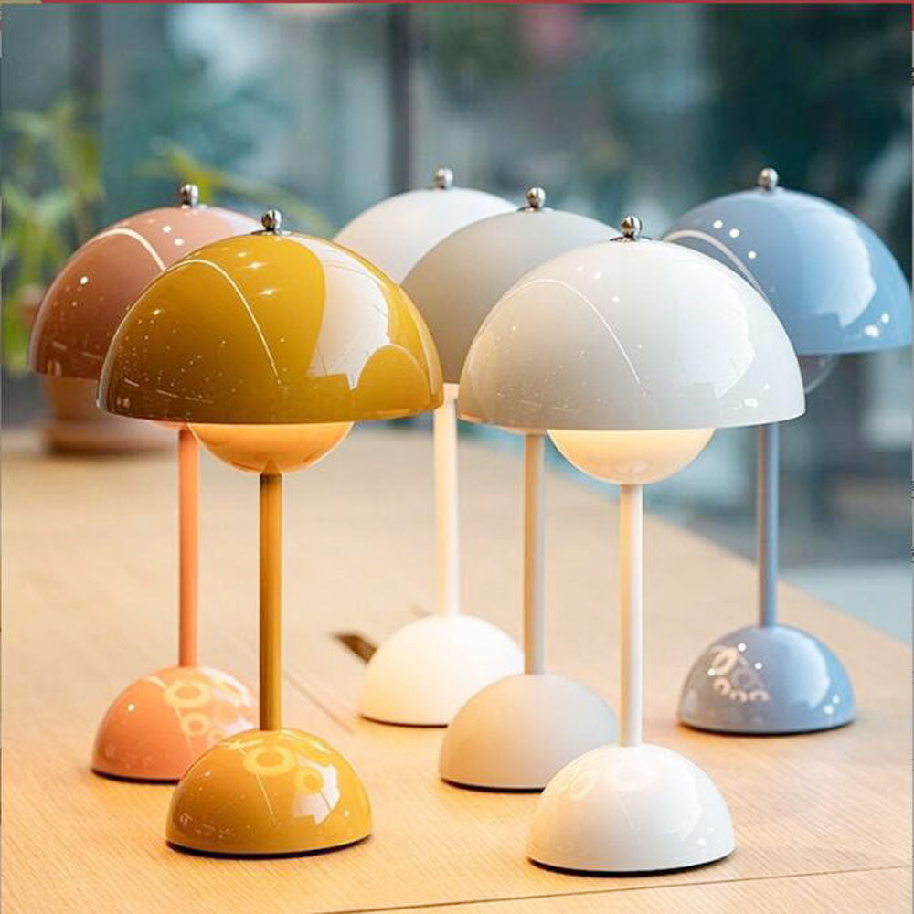 Minimalist Flowerpot Table Lamp - Rechargeable Bedside Lamp & Cordless Design Mushroom Shaped Lamps