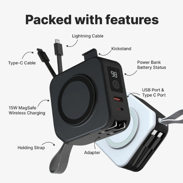 5-in-1 Wall Charger with Wireless Charging Pad and Power Bank - All-in-One Charging Solution