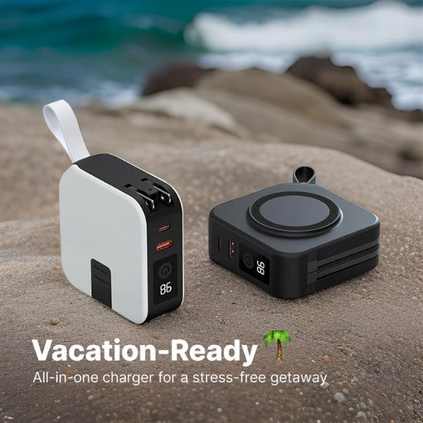 5-in-1 Wall Charger with Wireless Charging Pad and Power Bank - All-in-One Charging Solution