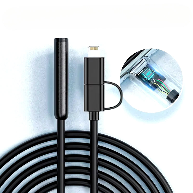 Industrial Endoscope Inspection Camera For Phone - Waterproof and Flexible HD Cam with Led Lights