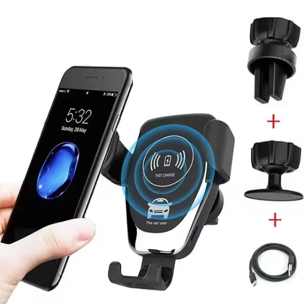 Wireless Car Charger & Phone Mount - Fast Charging Holder for iPhone 14 & All Smartphones