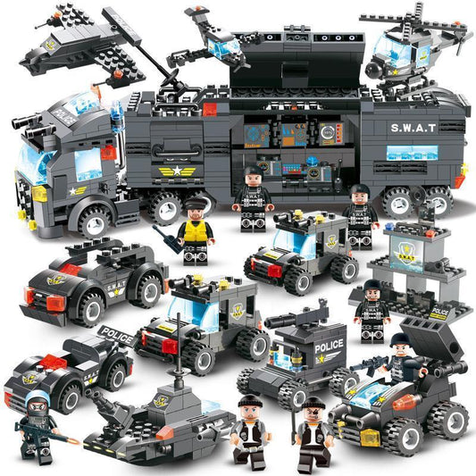 8 IN 1 City Police Truck Station Building Block Series SWAT Toy Gift For Kids