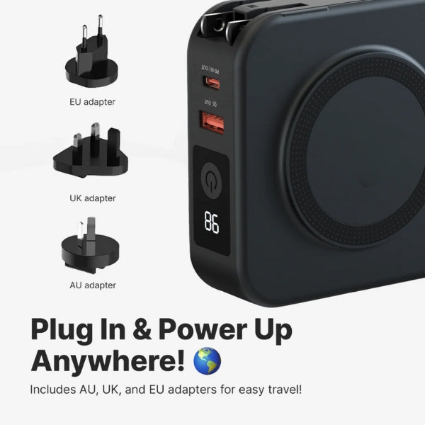 5-in-1 Wall Charger with Wireless Charging Pad and Power Bank - All-in-One Charging Solution