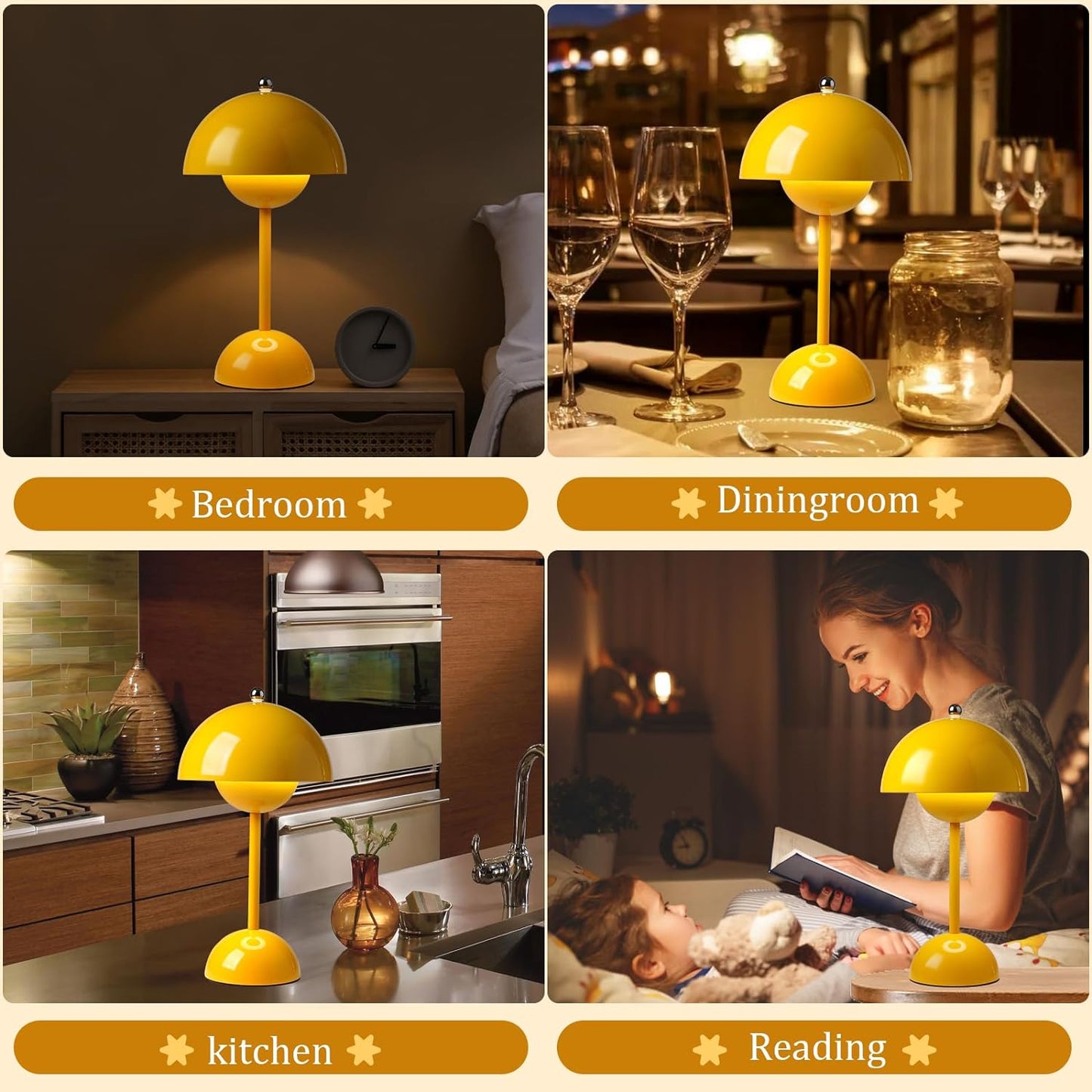 Minimalist Flowerpot Table Lamp - Rechargeable Bedside Lamp & Cordless Design Mushroom Shaped Lamps