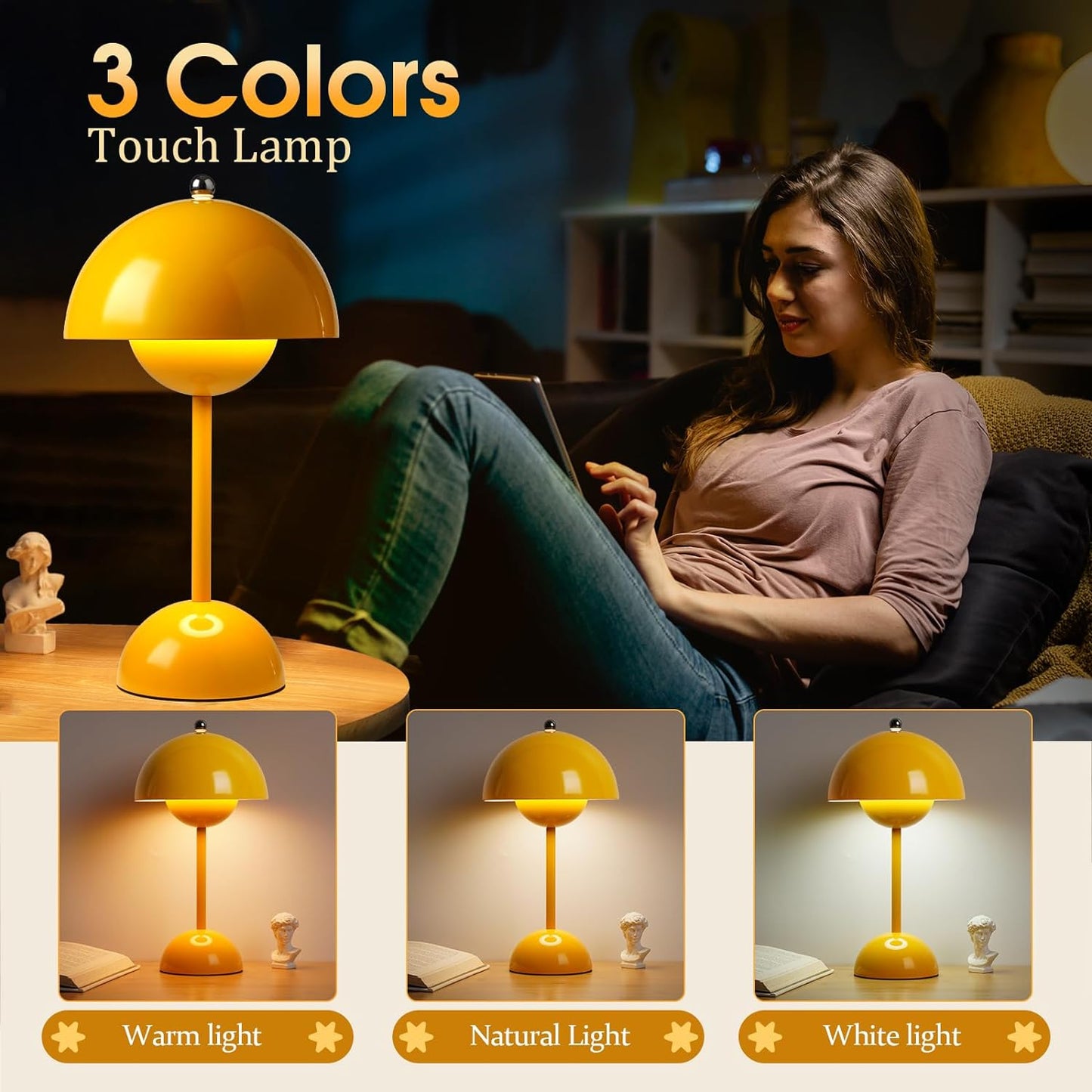 Minimalist Flowerpot Table Lamp - Rechargeable Bedside Lamp & Cordless Design Mushroom Shaped Lamps