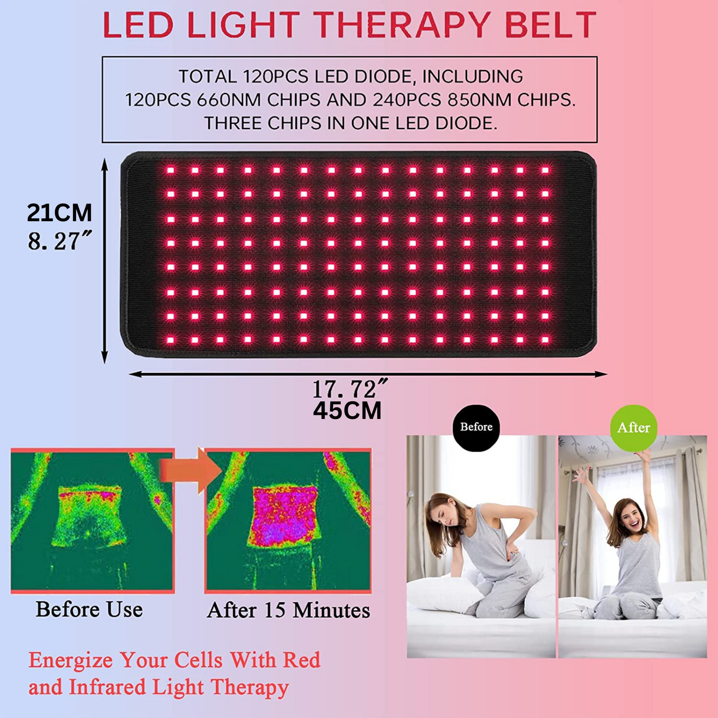 Medical-Grade At-Home Infrared Light Therapy Pad Belt For Pain Relief