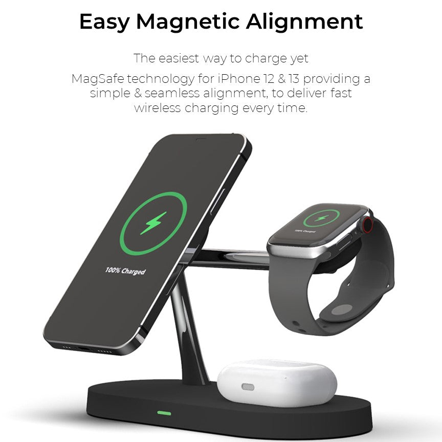 4-in-1 Wireless Charging Station - Magnetic Qi Charger for Phone, Watch & Earbuds