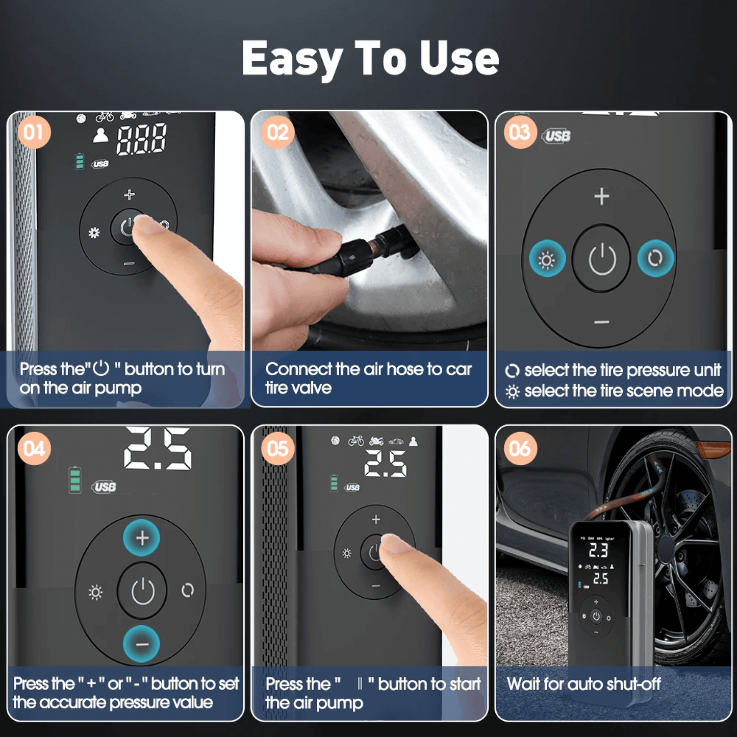 Rechargeable Tyre Inflator Cordless Battery Powered Pump