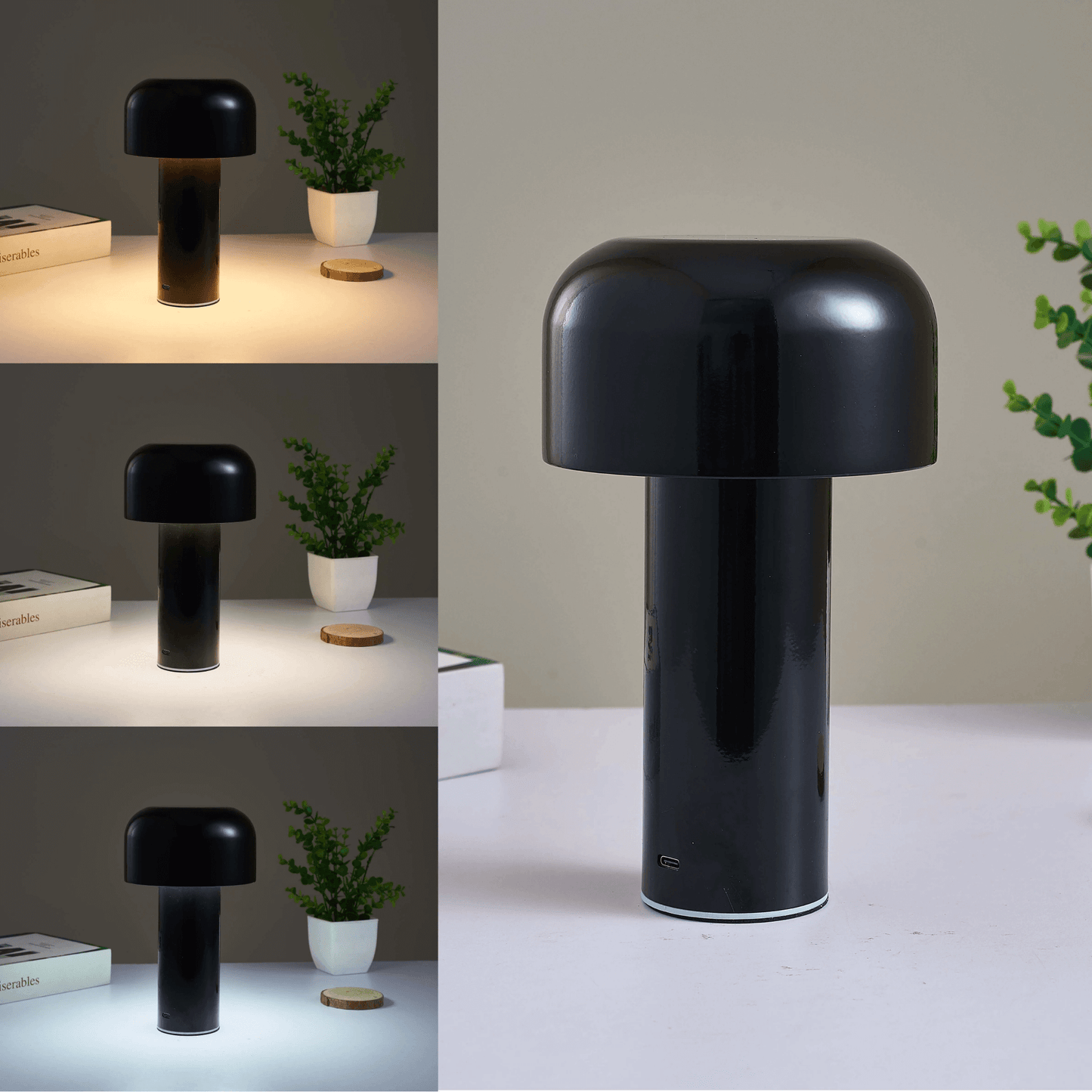 Cordless Mushroom Battery Operated Rechargeable Table Lamps Lights for Bedside and Dining Table Room