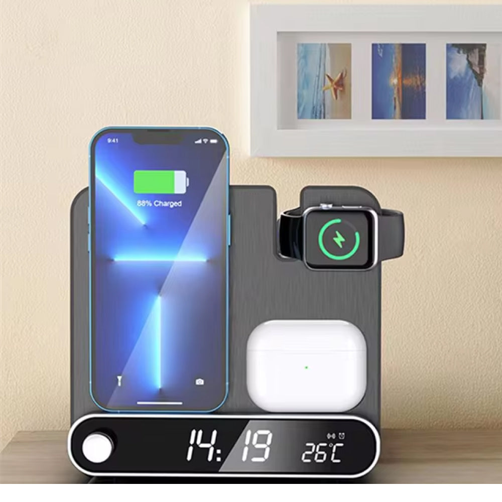 3-in-1 Charging Station: Alarm Clock with iPhone Charger, Watch Stand, and Phone Charging Dock for Apple Devices