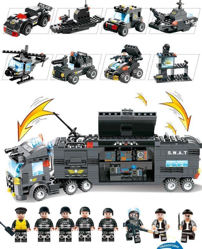 8 IN 1 City Police Truck Station Building Block Series SWAT Toy Gift For Kids