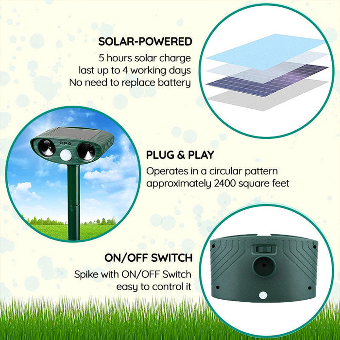 Infrared Solar Powered Animal Pest Repeller for Deer Reptile Squirrel Deterrent to Get Rid of Mouse