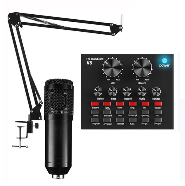 Recording Microphone Professional Audio V8 Sound Card Set Microphone For Studio Karaoke Streaming