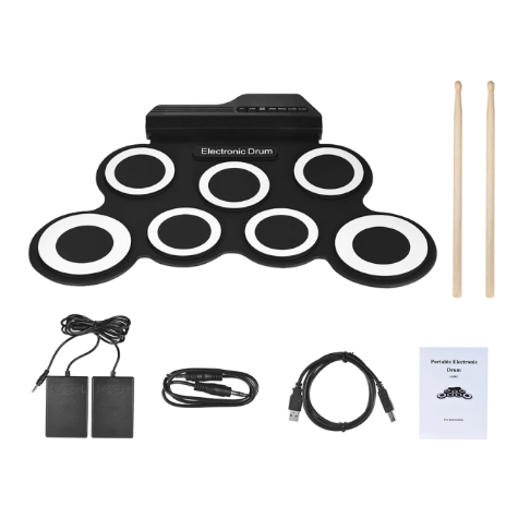 Portable Size Electronic Drum Kit 9 Silicon Pads Folding Set Electronic Drums USB/Battery Powered