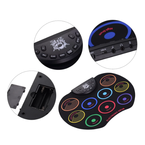 Portable Size Electronic Drum Kit 9 Silicon Pads Folding Set Electronic Drums USB/Battery Powered