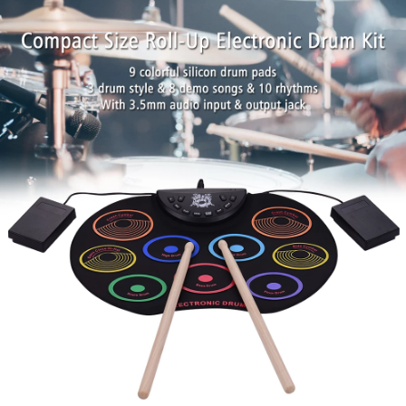 Portable Size Electronic Drum Kit 9 Silicon Pads Folding Set Electronic Drums USB/Battery Powered