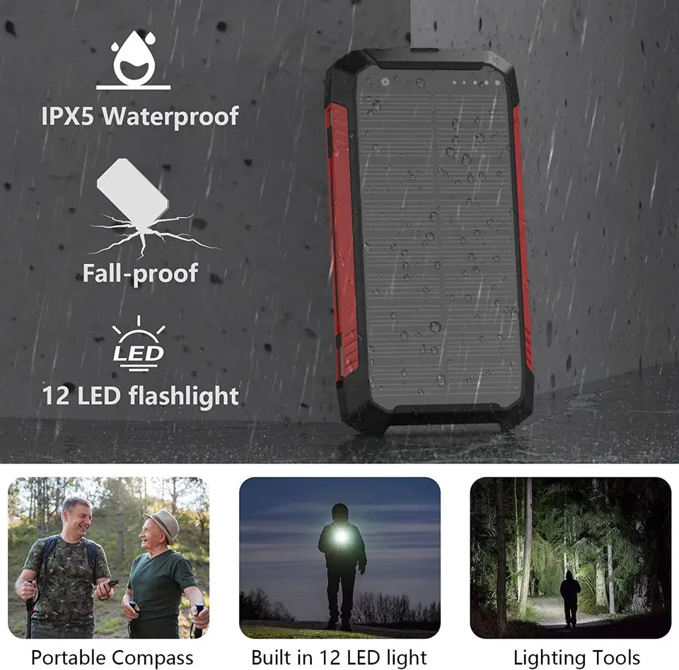 30000mAh Solar Charger Wireless Waterproof Power Bank External