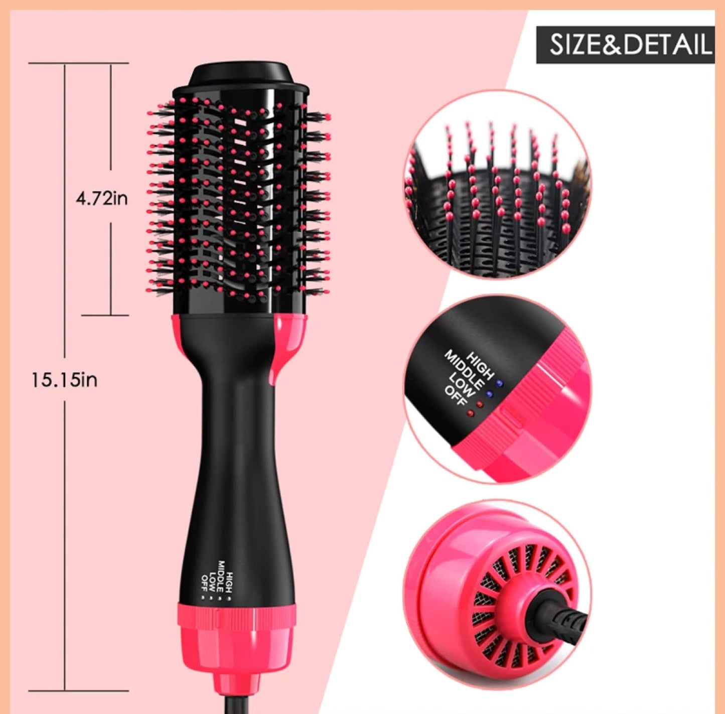 Hair Dryer Blower Styler Heated Brush Comb for Short and Long Hair