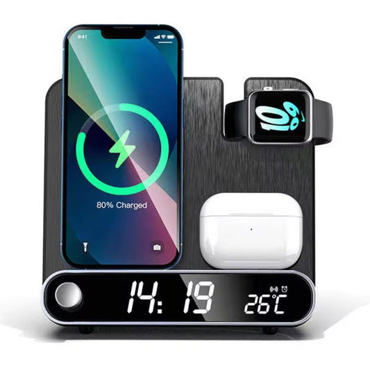 3-in-1 Charging Station: Alarm Clock with iPhone Charger, Watch Stand, and Phone Charging Dock for Apple Devices