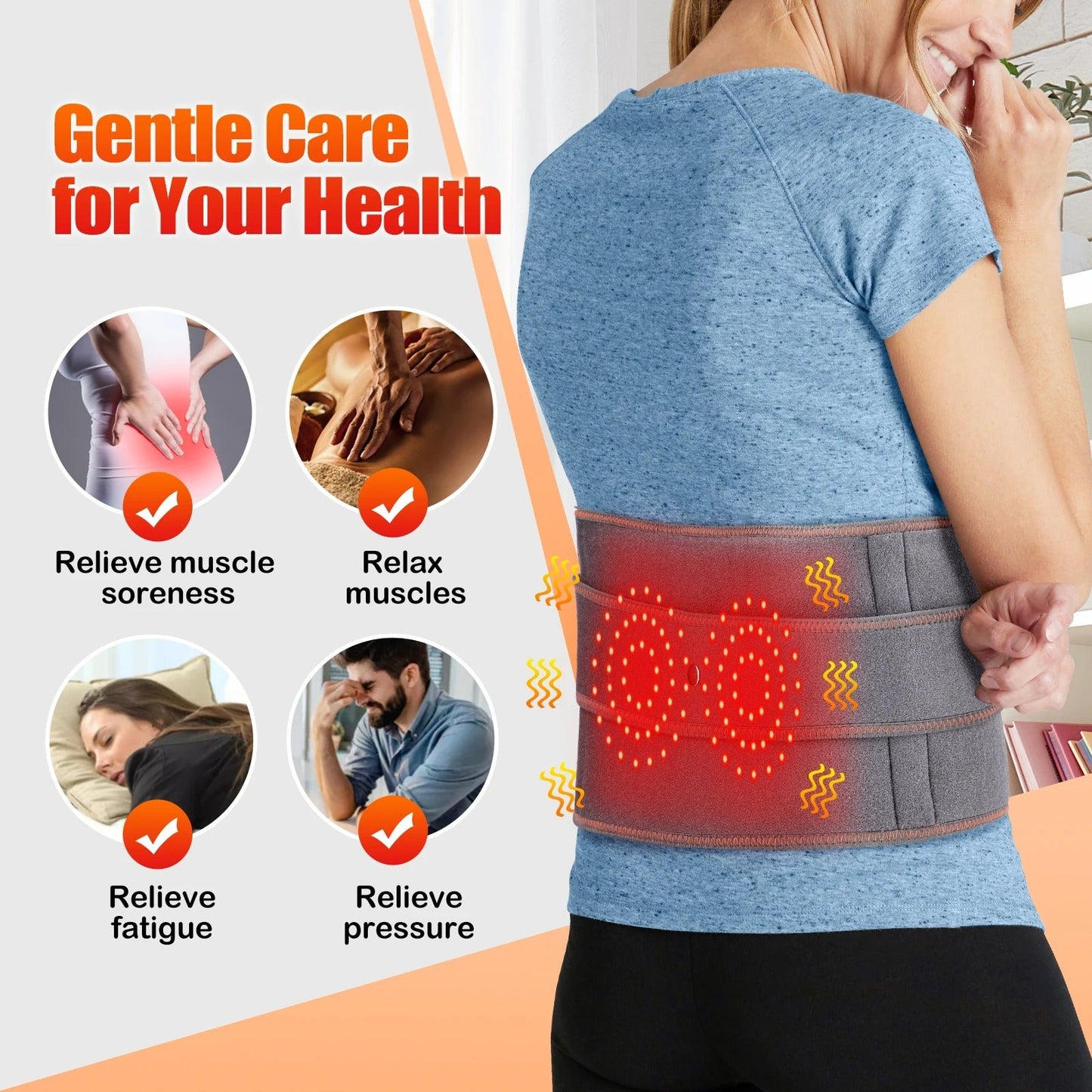 Heated Lower Back Support - Adjustable Heat Therapy for Pain Relief