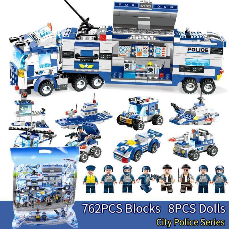 8 IN 1 City Police Truck Station Building Block Series SWAT Toy Gift For Kids