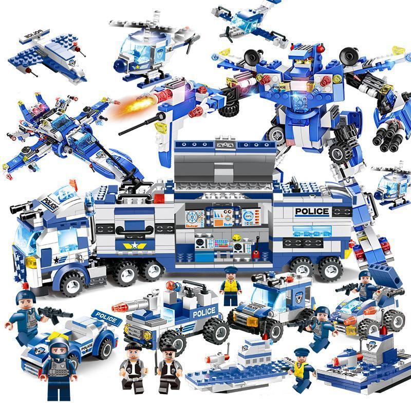 8 IN 1 Robot Aircraft Car City Police SWAT Building Block