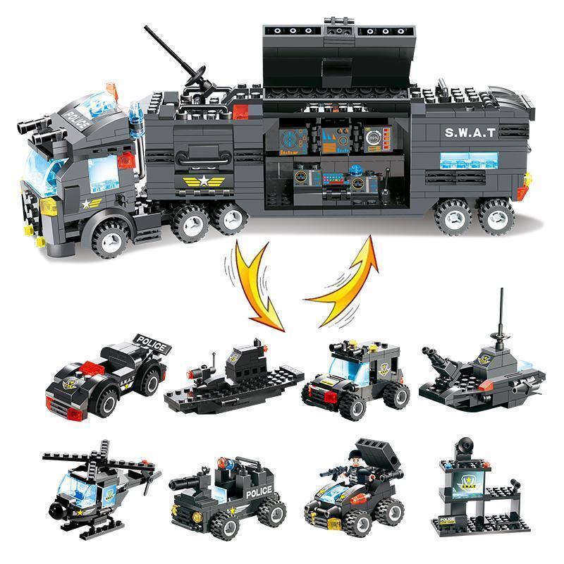 8 IN 1 Robot Aircraft Car City Police SWAT Building Block