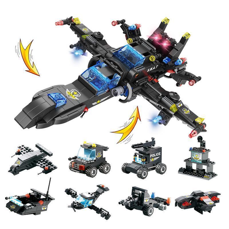 8 IN 1 Robot Aircraft Car City Police SWAT Building Block