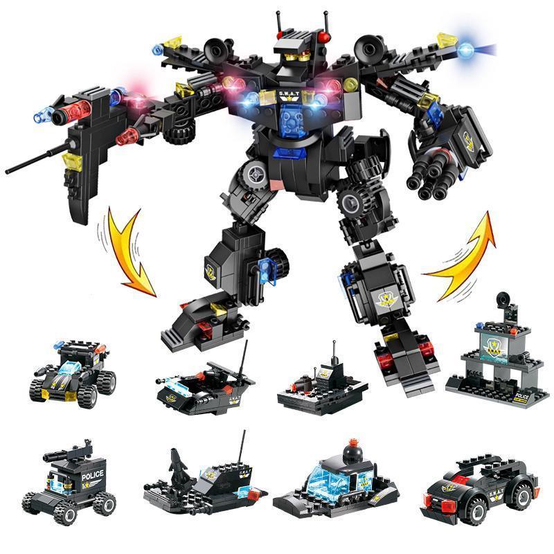 8 IN 1 Robot Aircraft Car City Police SWAT Building Block