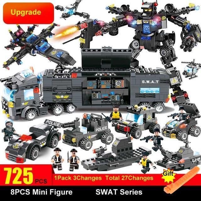 8 IN 1 Robot Aircraft Car City Police SWAT Building Block