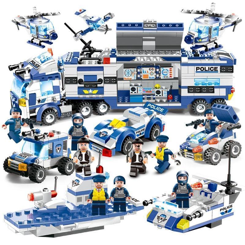 8 IN 1 City Police Truck Station Building Block Series SWAT Toy Gift For Kids