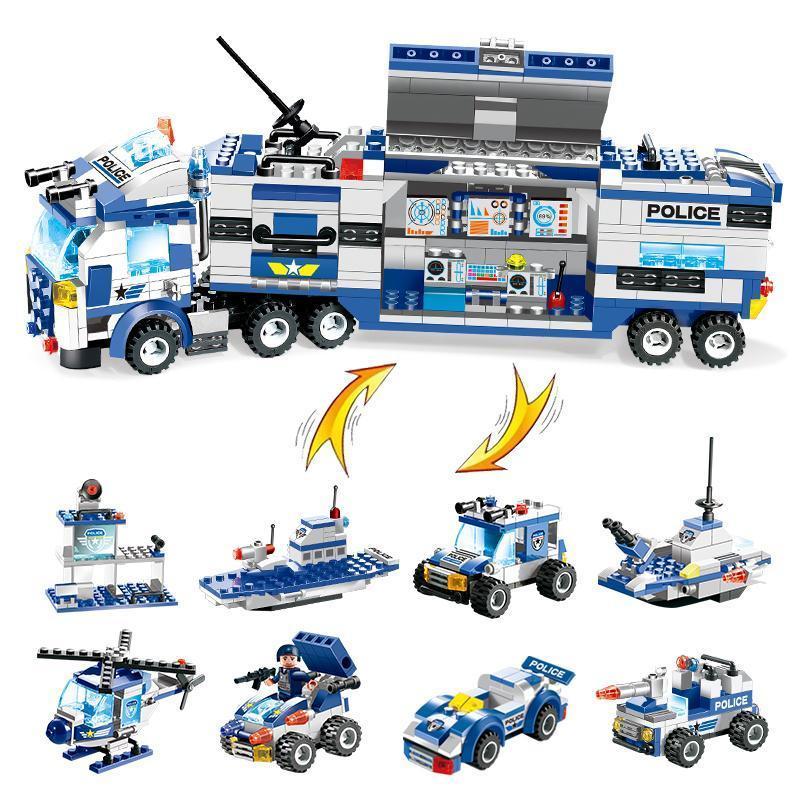 8 IN 1 City Police Truck Station Building Block Series SWAT Toy Gift For Kids