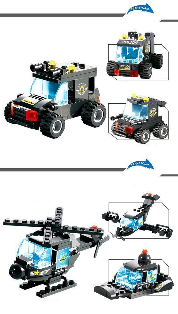 8 IN 1 Robot Aircraft Car City Police SWAT Building Block