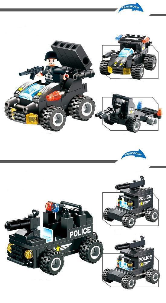 8 IN 1 Robot Aircraft Car City Police SWAT Building Block