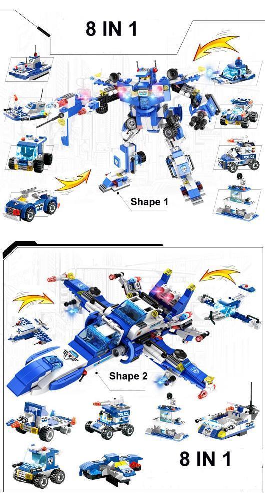 8 IN 1 Robot Aircraft Car City Police SWAT Building Block