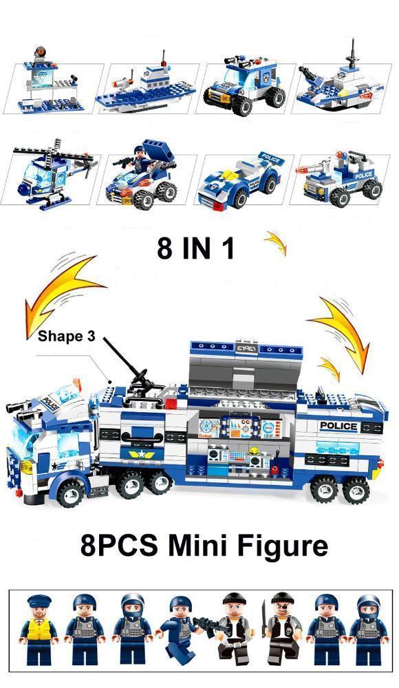 8 IN 1 Robot Aircraft Car City Police SWAT Building Block