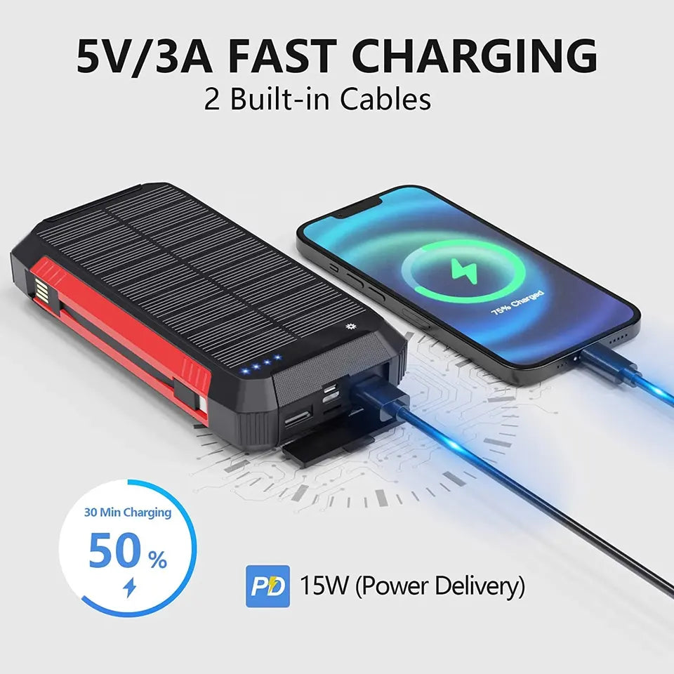 30000mAh Solar Charger Wireless Waterproof Power Bank External