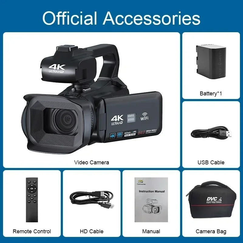 UHD 4K Camcorder Videocamara - 18X Zoom, Rotating Touchscreen & Microphone plug ideal Vlogging